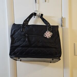 mary kay Black quilted tote bag with pink flower charm